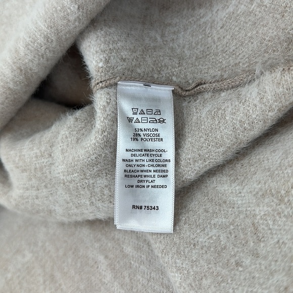 Rachel Zoe Pull Over Poncho Sweater One Size Cream Tan Window Pane Mock Neck - Picture 6 of 12